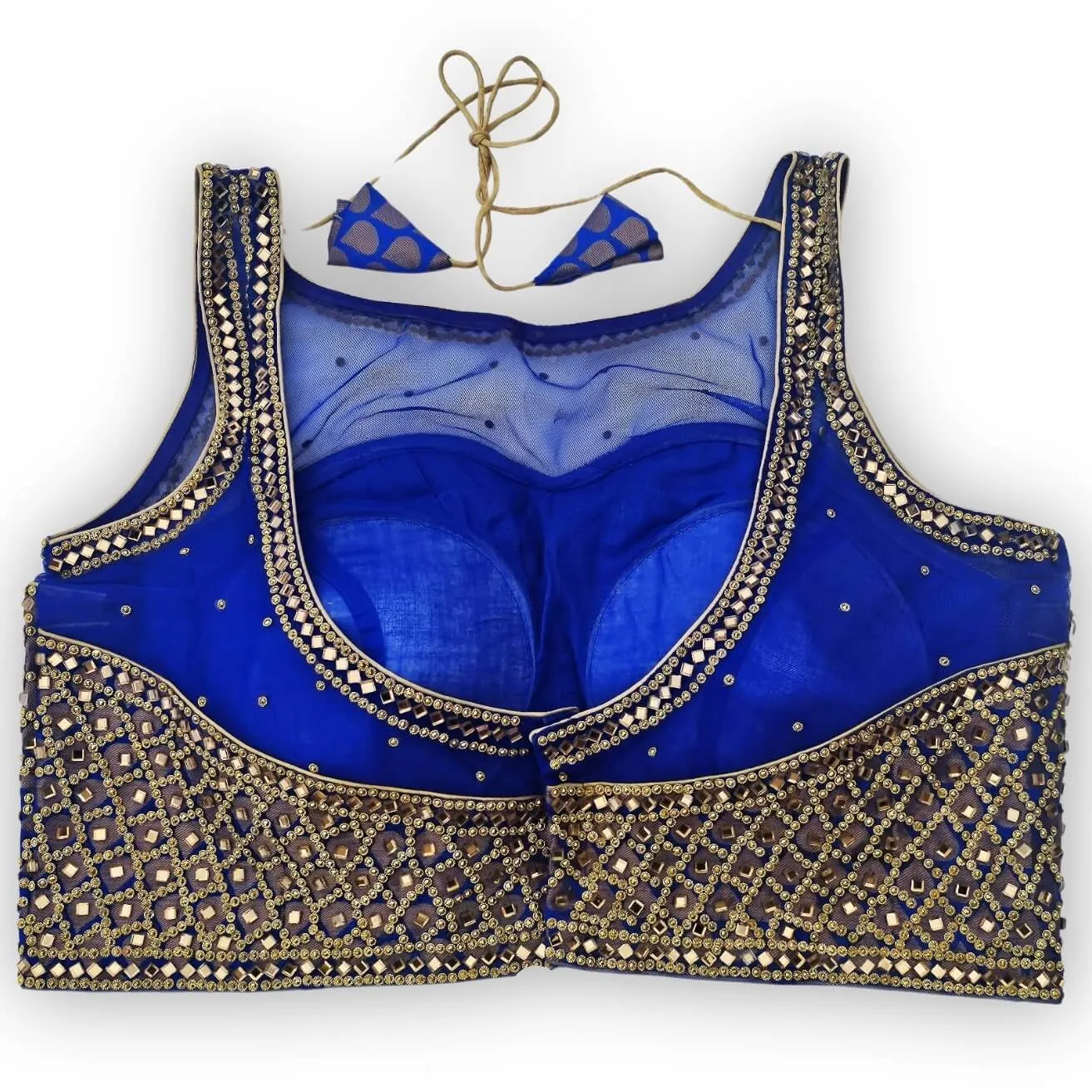 Mirror and Stonework Saree Blouse -  Blue