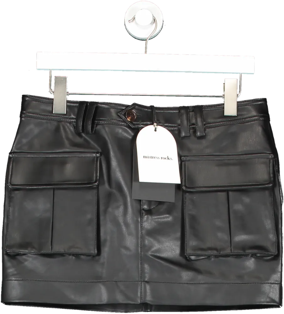 Mistress Rocks Black Vegan Leather Cargo Skirt UK M