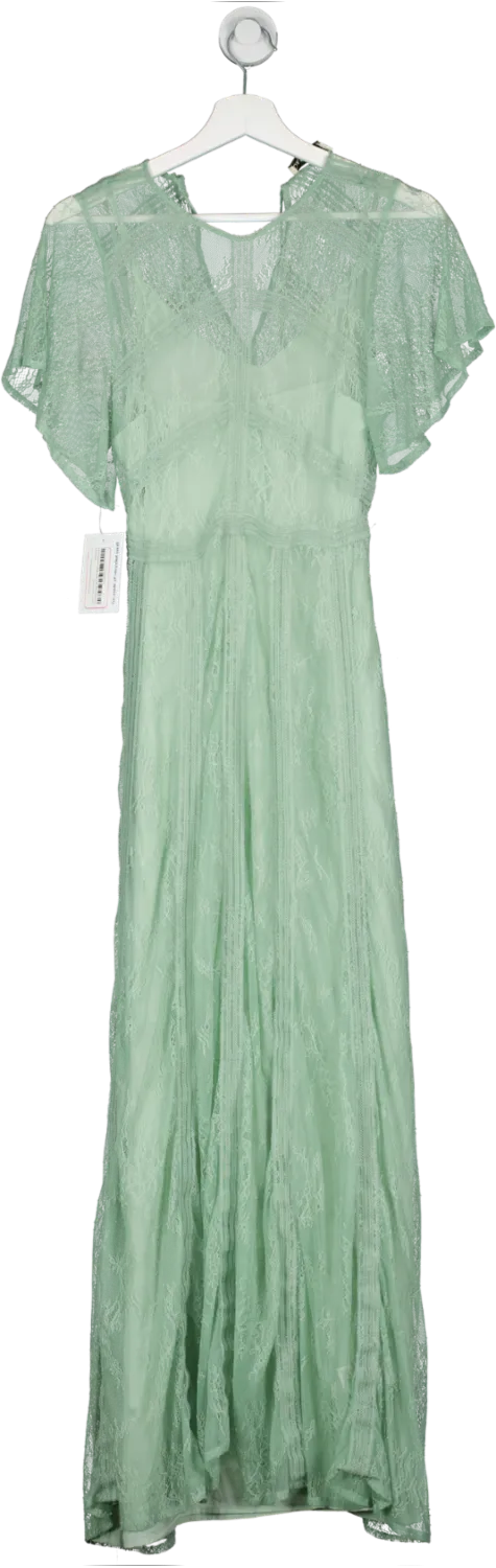 Oasis Green Premium Delicate Lace Maxi Dress UK 10