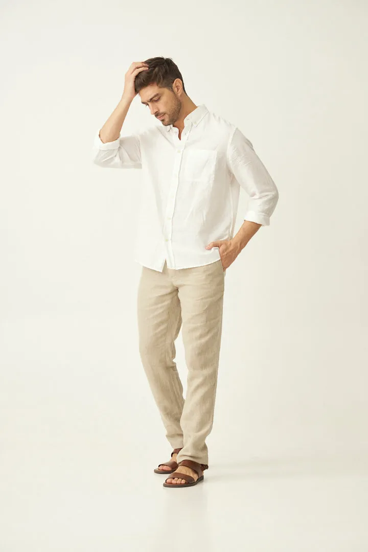 Oatmeal 100% Linen Pants