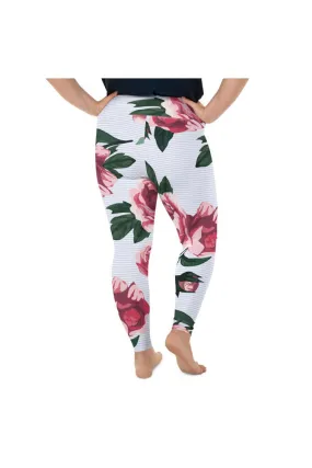 Pink Old Fashion Roses Plus Size Leggings