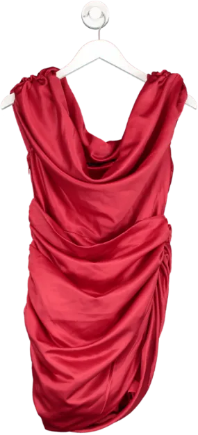 PrettyLittleThing Red Constructed Satin Ruched Bardot Dress UK 14