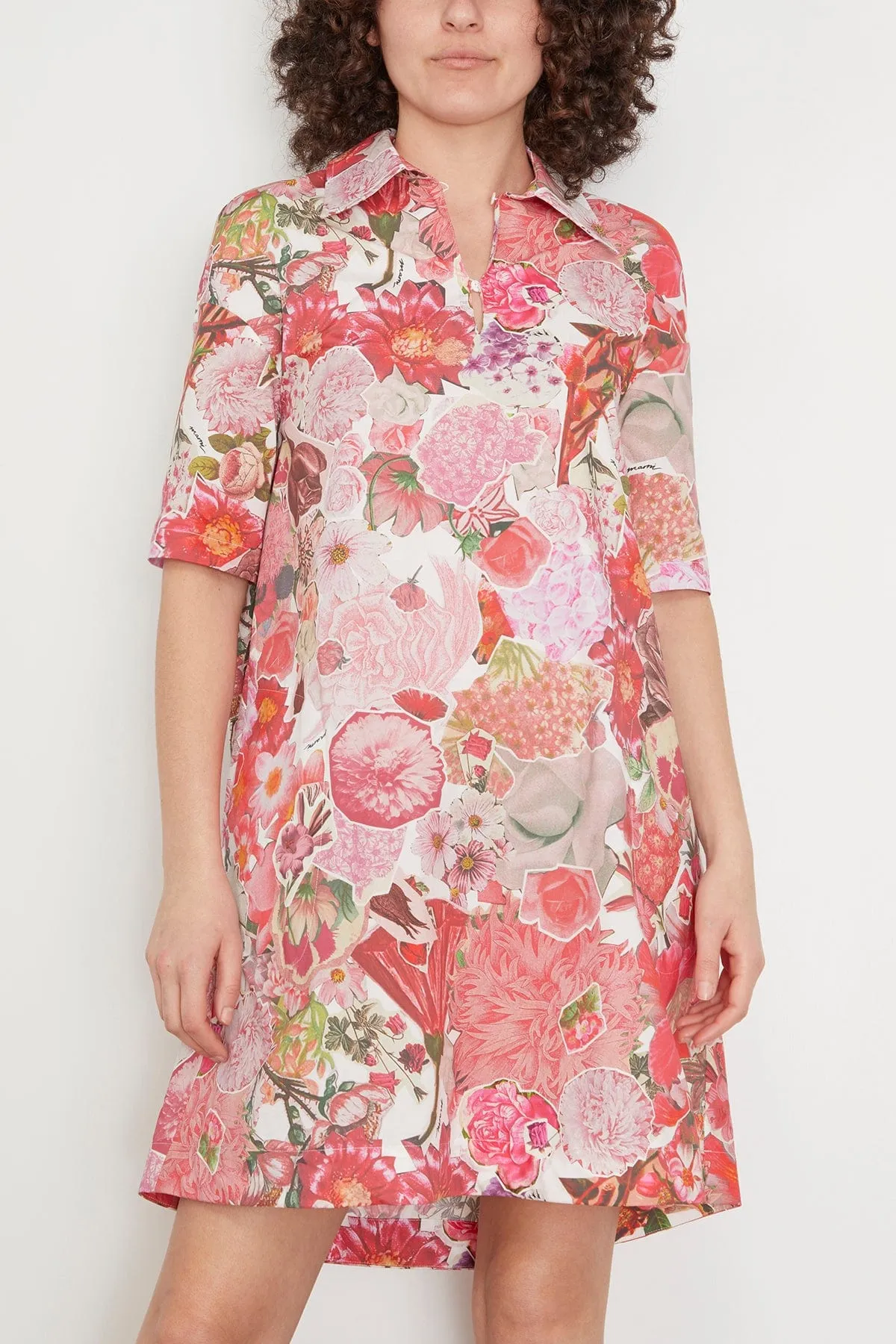 Short Sleeve Collared Dress in Pink Clematis