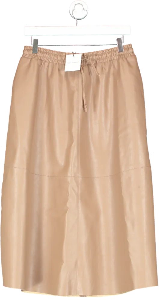 Sophie Schnoor Dusty Brown Faux Leather Midi Skirt UK M