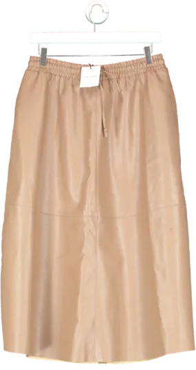 Sophie Schnoor Dusty Brown Faux Leather Midi Skirt UK M