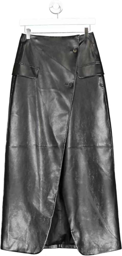 The Frankie Shop Black Long Faux Leather Cross Skirt UK S