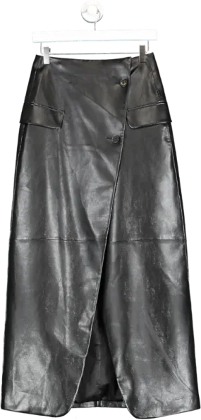 The Frankie Shop Black Long Faux Leather Cross Skirt UK S