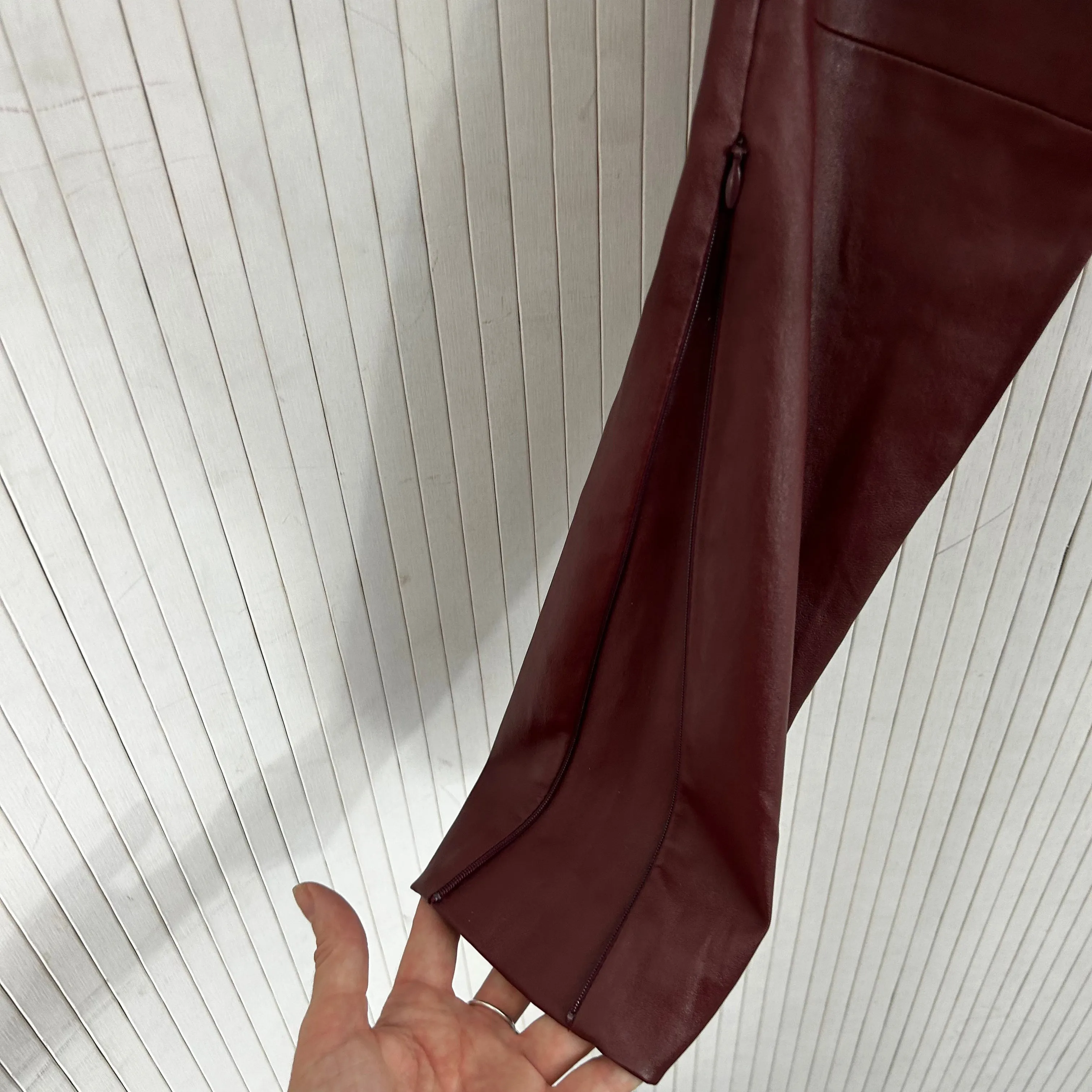 The Row 1800 Burgundy Lambskin Silk-Lined Leggings XS