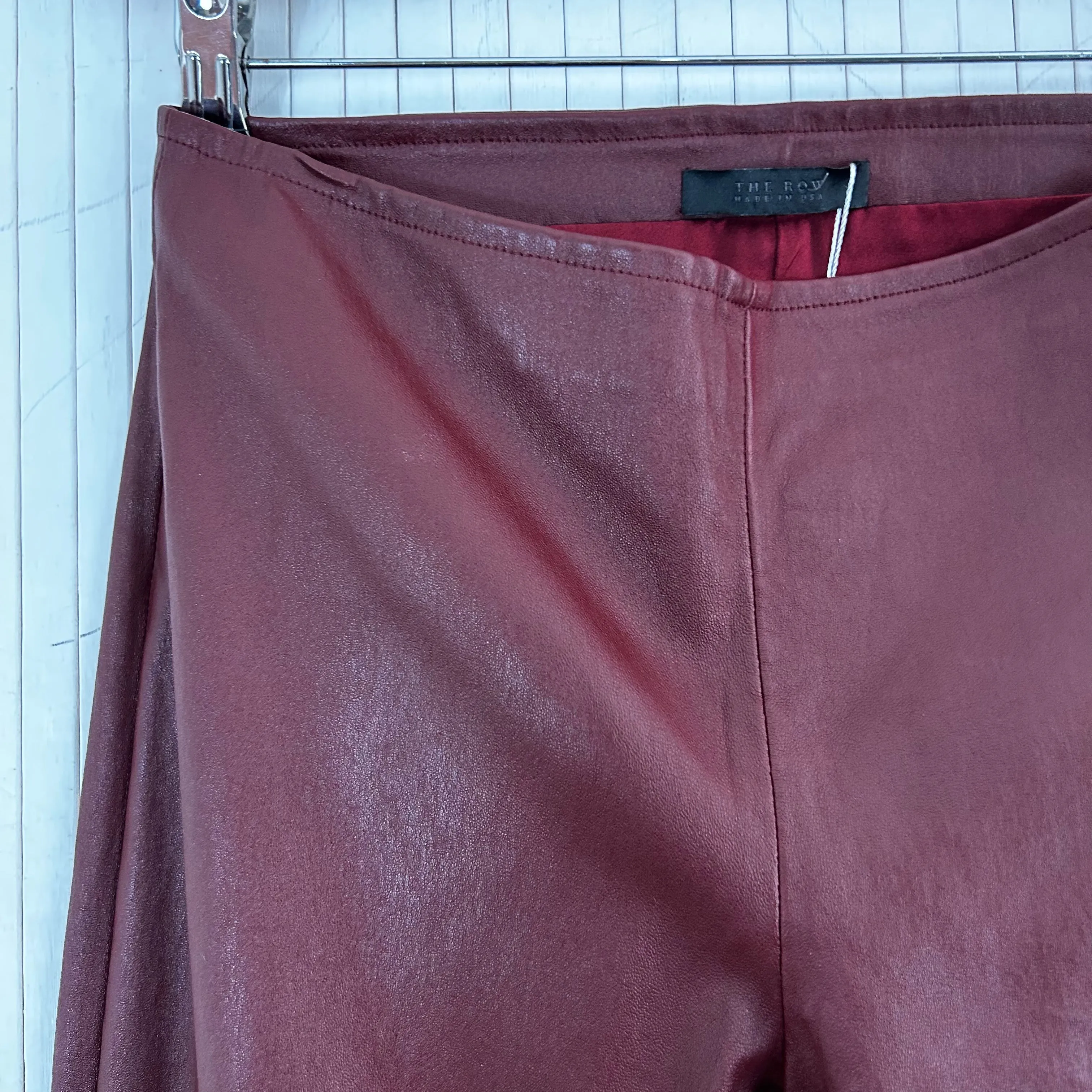 The Row 1800 Burgundy Lambskin Silk-Lined Leggings XS