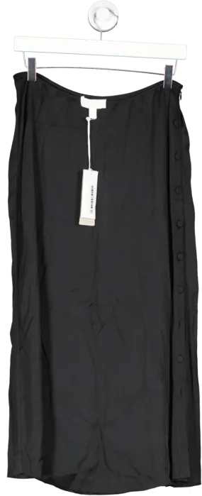 The White Company Black Button Side Midi Skirt UK 10