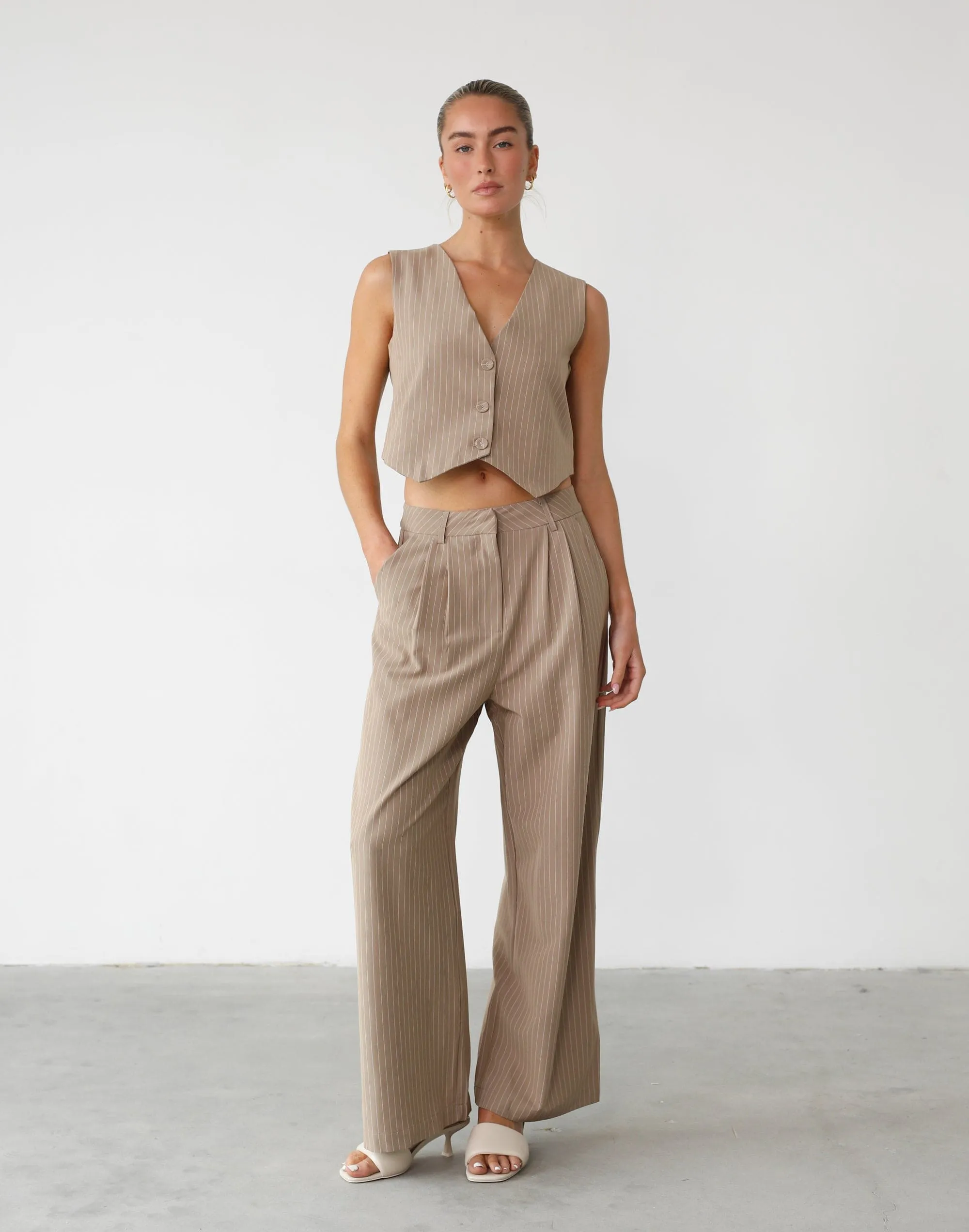 Tiffanie Pants (Beige Pinstripe)