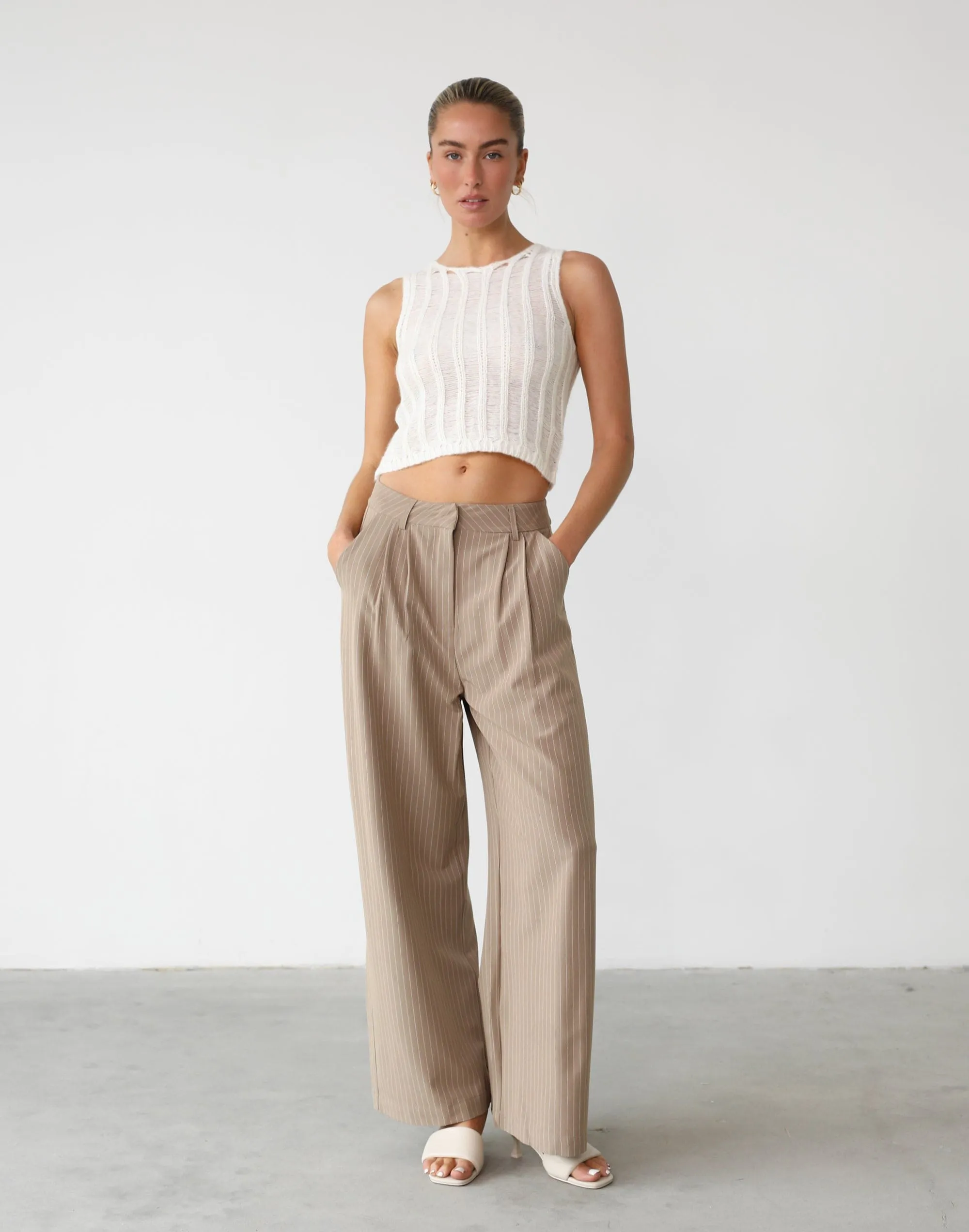 Tiffanie Pants (Beige Pinstripe)