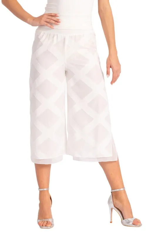 Two-layer White 3D Relief Cropped Culottes With Slits