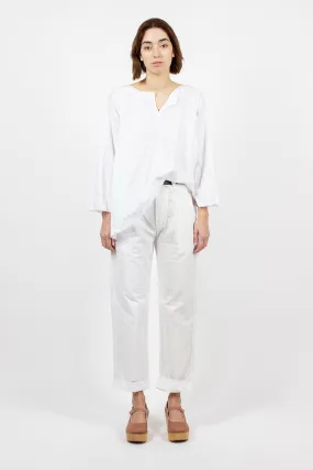 Washed Cotton Straight Leg Pant White