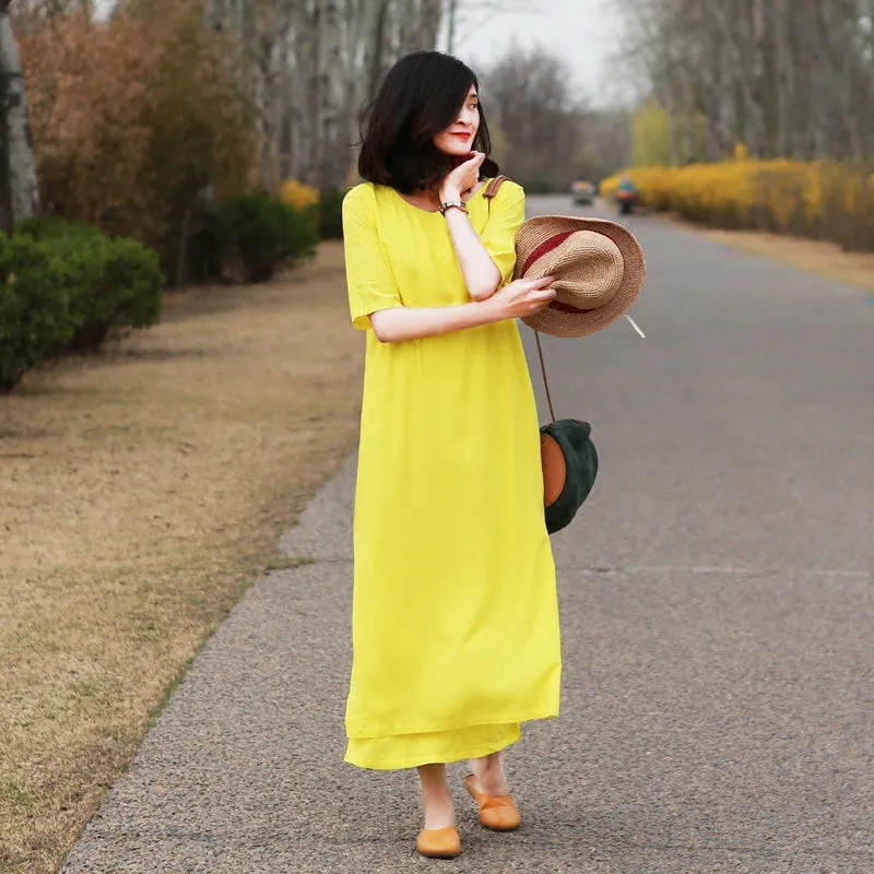 Yellow Women Dresses Casual Summer Women Dresses Long Women Dresses MDYP9759