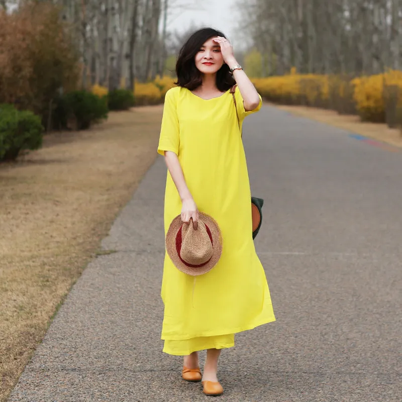 Yellow Women Dresses Casual Summer Women Dresses Long Women Dresses MDYP9759